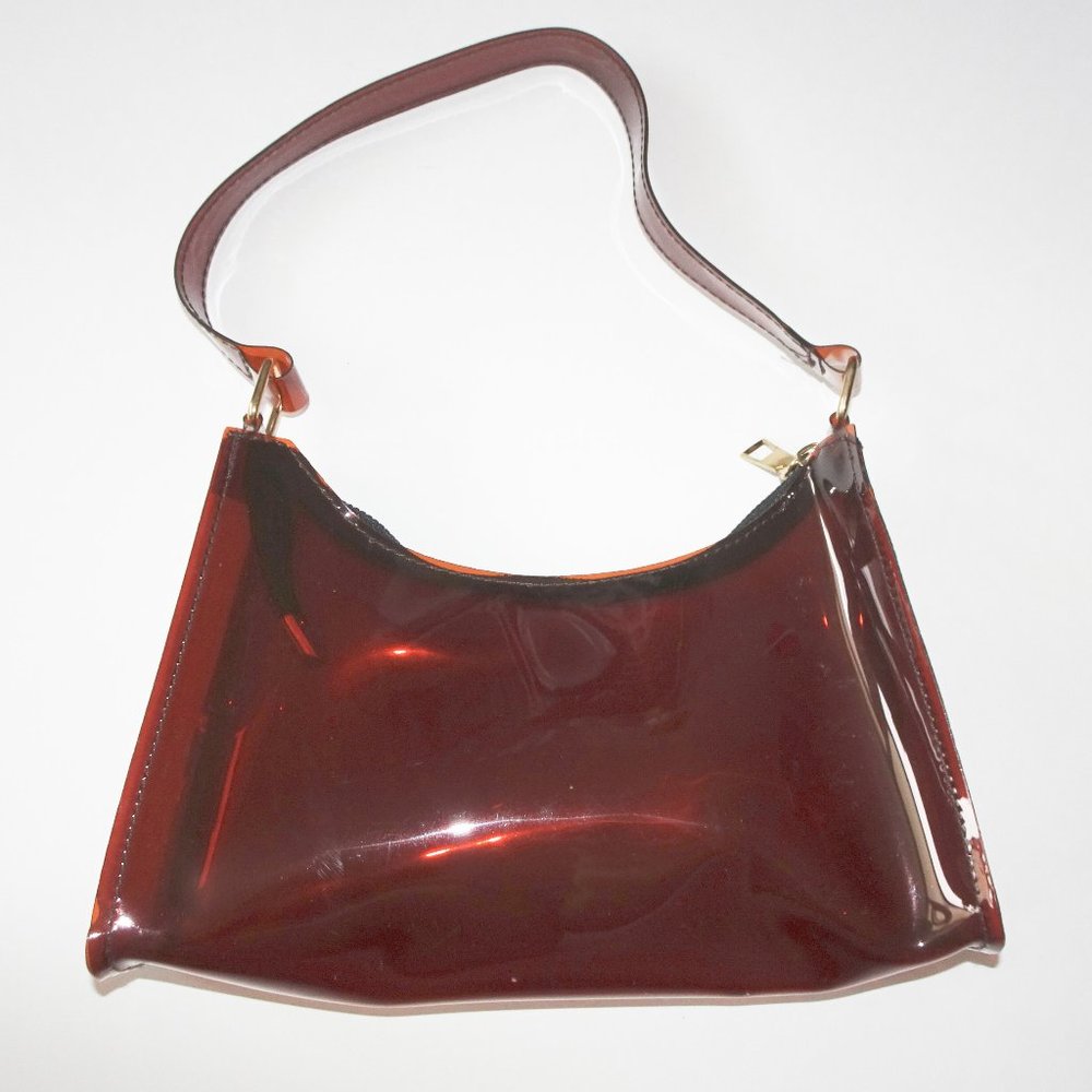 Cognac Brown Vinyl Transparent Baguette Bag